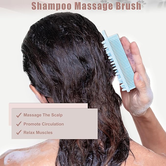 VOCOSTE Silicone Body Scrubber, 2 in 1 Body Brush Hair Scalp Massager, Soft Body Scrubbers for Use in Shower, Lathers Well Exfoliating Body Scrubber for All Skin Types, Blue