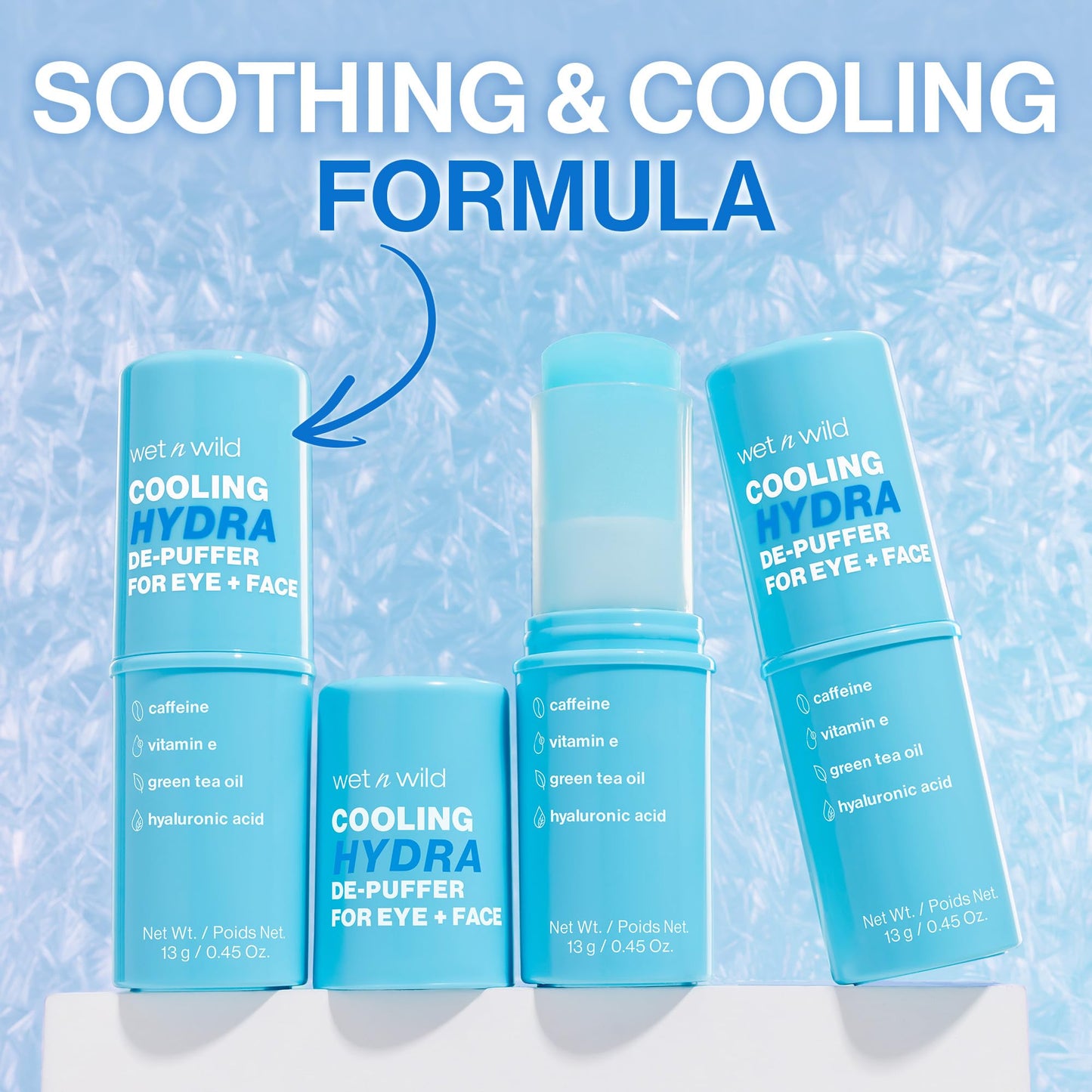 wet n wild Cooling Hydra De-Puffer, Soothing Face Makeup Primer Stick with Vitamin E & Caffeine, Instant Skin Refreshments for All Skin Types and Complexions, Vegan & Cruelty-Free
