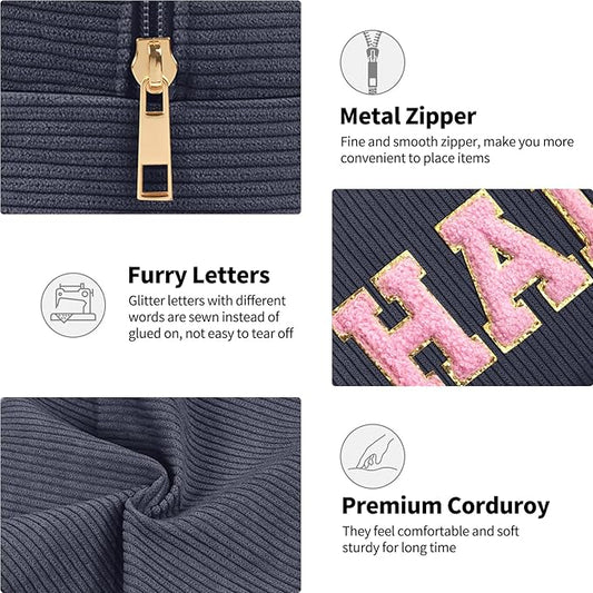 MAGEFY Small Makeup Bag for Purse Portable Makeup Pouch with Compartments Corduroy Make up Bag for Women Travel Cosmetic Essential (Dark Gray, HAIR)