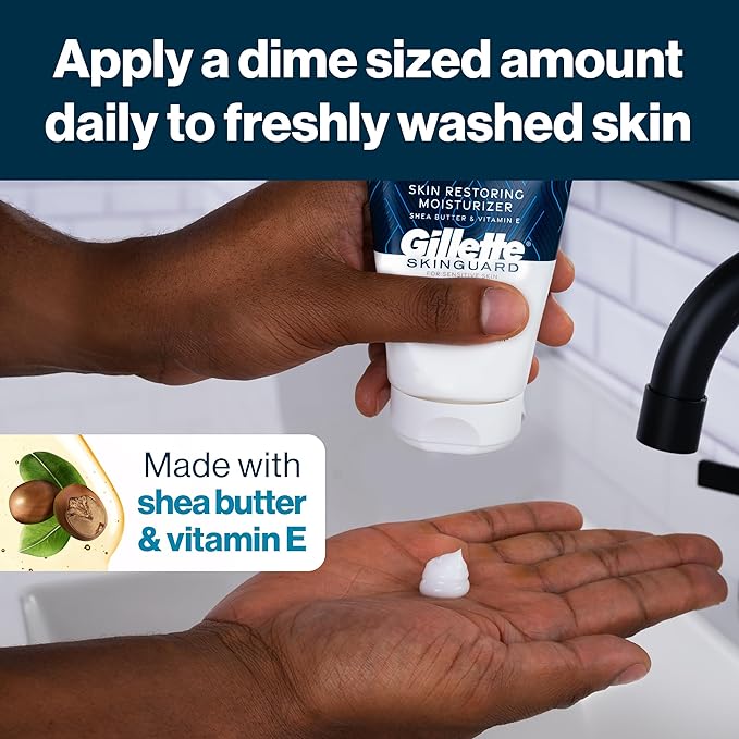 Gillette SkinGuard Face Moisturizer for Men, 3.4 oz Skin Restoring Moisturizer with Shea Butter and Vitamin E