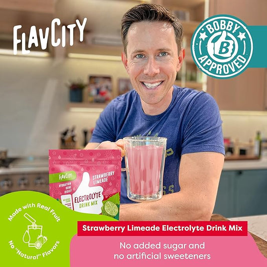 FlavCity Strawberry Limeade Electrolytes Powder Packets - 28 Hydration Packets - No Added Sugar - Hydration Powder with Real Fruit & Unrefined Sea Salt - Keto & Gluten-Free (28 Stick Packs)