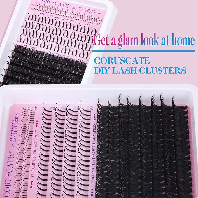 100D Lash Clusters with Bottom Lashes Spikes Eyelash Clusters Multi-type Individual Lashes Thick DIY Lash Extension Kit Fairy Cluster Eyelash Extensions 5-20mm Wispy Cluster Lashes Spiky by CORUSCATE