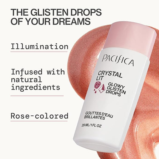 Pacifica Crystal Lit Glowy Glisten Drops β Face Makeup - Shimmery Multi-Use Liquid Blush/Highlighter for Radiant, Dewy Cheeks Luminous Glow Clean Beauty Vegan & Cruelty-Free Dermatologist Tested