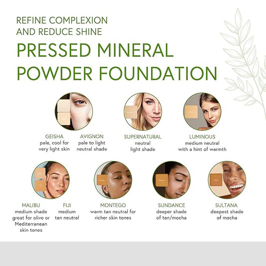 Honeybee Gardens Pressed Mineral Powder Foundation Refill, Montego, Warm Tan Neutral Shade, Adjustable Coverage, Natural Finish, With Botanical Extracts And Vitamin E, 7.5g