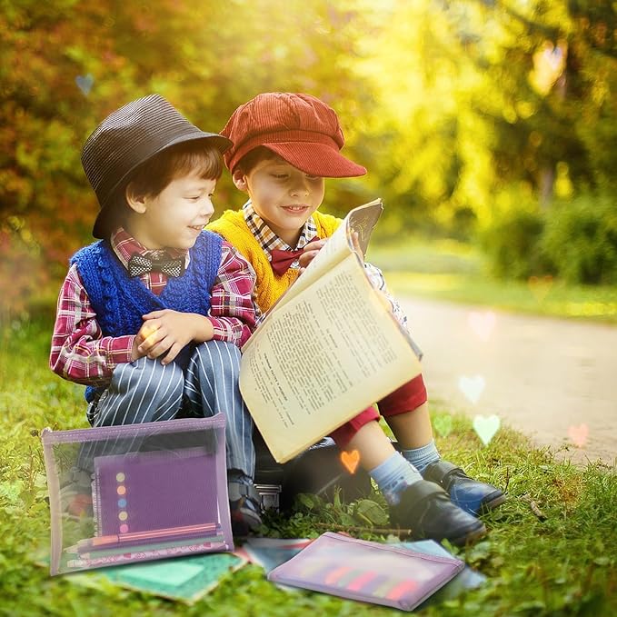 Boao 6 Pieces Mesh Makeup Bags Mesh Cosmetic Bag Portable Travel Organizing Zipper Pouch Toiletries Makeup Pouches for Home Office Travel Accessories (Light Purple)