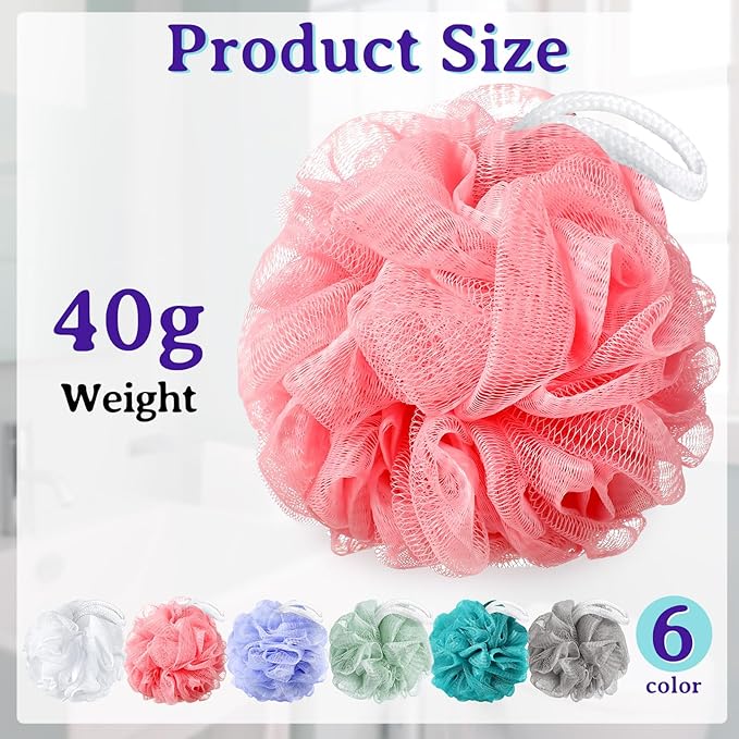 Umigy 60 Pcs Bath Sponge Shower 40g Loofahs Bulk Bath Luffas Exfoliating Body Scrubber Pack Soft Colorful Mesh Balls Puff Bathing Accessories for Men and Women Exfoliating Sponge