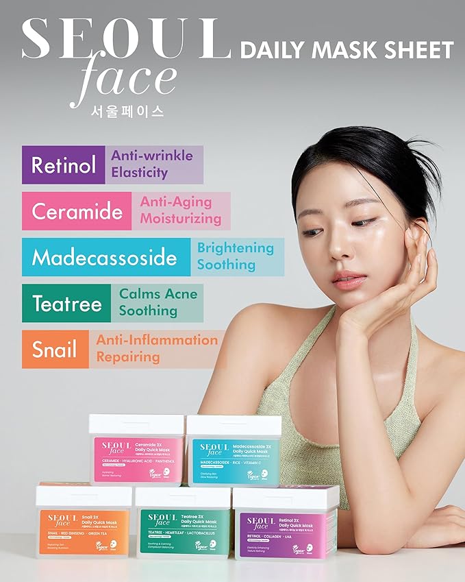 DERMAL Seoul Face Teatree 3X Daily Quick Mask 36 Sheet β Korean Skincare Vegan Tencel Facial Masks - Calming, Soothing, Blemish Control Face Mask Sheets with Heartleaf Extract, Lactobacillus