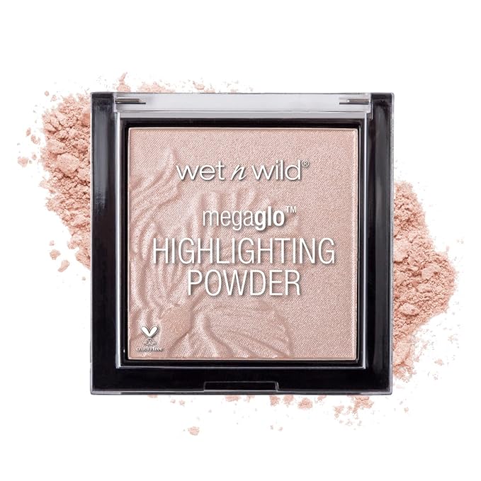 wet n wild MegaGlo Highlighting Powder, Highlighter Makeup, Shimmer Glow, Pink Rose Gold Blossom Glow