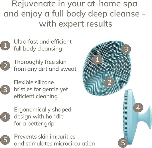 Body Brush | 4 in 1 | Cleansing Brush for The Entire Body | Professional Deep Cleaning | Soft Silicone Bristles | Ergonomic Two-Finger Design | Cleanses & Massages