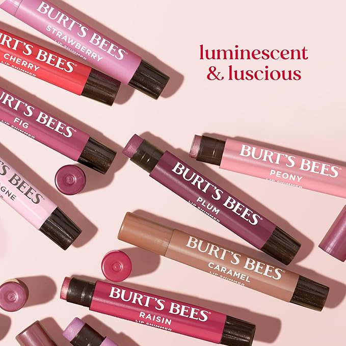 Burt's Bees Shimmer Lip Tint Set, Tinted Lip Balm Stick, Moisturizing for All Day Hydration with Natural Origin Glowy Pigmented Finish & Buildable Color, Peony (4-Pack)
