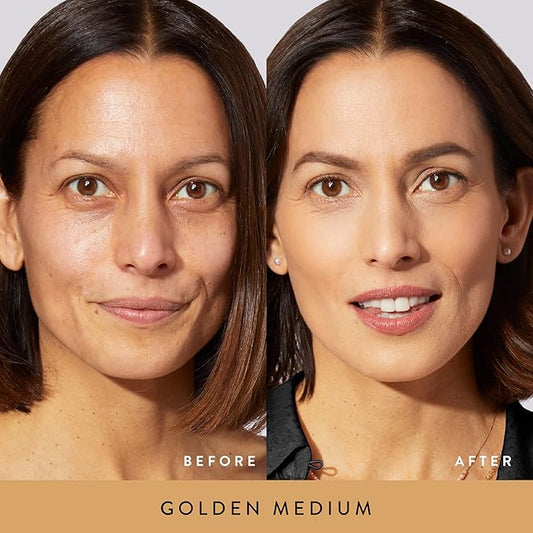 LAURA GELLER NEW YORK Get Glowing Kit (2pc): Baked Balance-n-Glow Illuminating Powder Foundation, Golden Medium + Airbrush Kabuki Makeup Brush