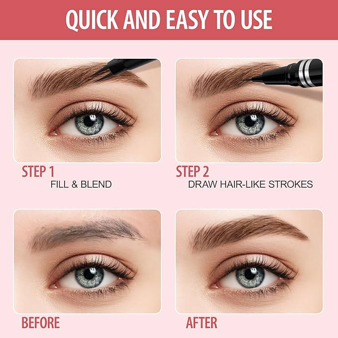 Eyebrow Pencil, 2-in-1 Waterproof Eyebrow Pen, with 2 Tip Microblading Eyebrow Pencil and Ultra-Precise Brow Pencil, with Eyebrow Brush, Eyebrow Pencils for Women, Natural Hair-Like Brows - Ash Brown