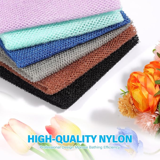 6 Pieces African Bath Sponge African Net Long Net Bath Sponge Exfoliating Shower Body Scrubber Back Scrubber Skin Smoother,Great for Daily Use (Purple, Gray, Blue, Black, Brown, Green)