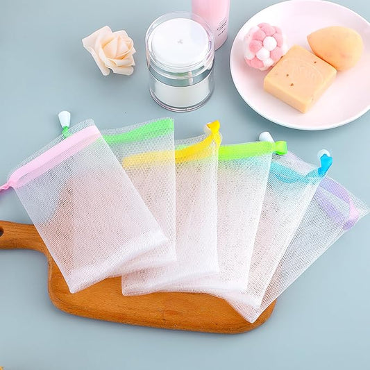 20 Pcs Soap Bag Colorful Exfoliating Soap Bag With Drawstring Thickened Ribbon Foaming Net Bags Body Cleansing Soaps Bags Suitable For Face Washing And Shower