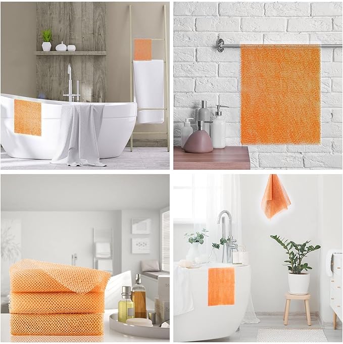 3 Pieces African Bath Sponge African Net Long Net Bath Sponge Exfoliating Shower Body Scrubber Back Scrubber Skin Smoother,Great for Daily Use (Yellow,Yellow,Yellow)