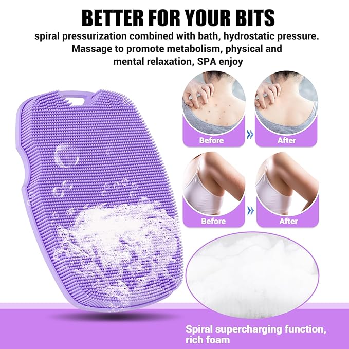 Silicone Body Scrubber - Zinc Infused-Highly Elastic Bristles Exfoliating Body Scrubber for Shower Body,Cellulite Reduction,Blood Circulation - Purple