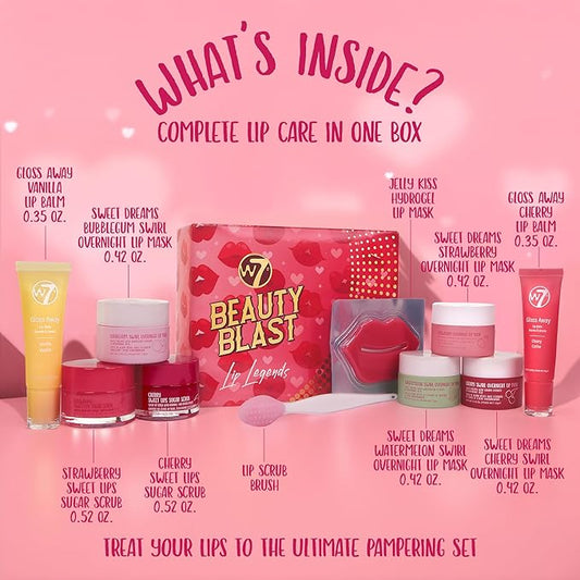 W7 Beauty Blast Lip Legends Sweet Dreams Gift Set - Lip Masks, Scrubs, Balms and More โ Exclusive W7 Sweet Dreams Flavors Included