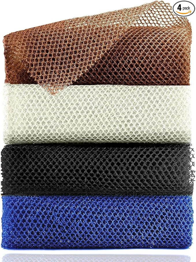 4 Pieces African Exfoliating Net Sponge, 33 inch Long Bathing Sponge Shower Body Scrubber Net for Back Skin Smoother, Daily Use (Black/Blue/Brown/Beige)