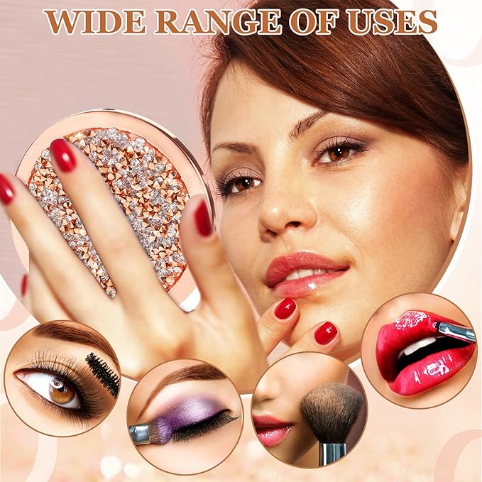 Cindeer 12 Pcs Small Compact Mirror Folding Pocket Makeup Round Hand Held Cosmetic Magnifying Compact Rhinestone Mirror with 1X/2X Magnification for Women Girls Travel (Assorted Colors)