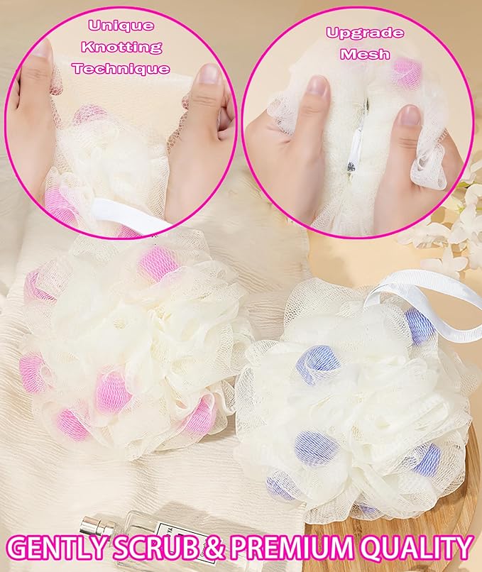 MURRI&MURRDI Body Scrubber Ball Bath Sponge, Exfoliating Loofah Shower Sponge, 4 Pack Mesh Body Sponge, Body Shower Puff Cute Shower Loofah (4 Colour)
