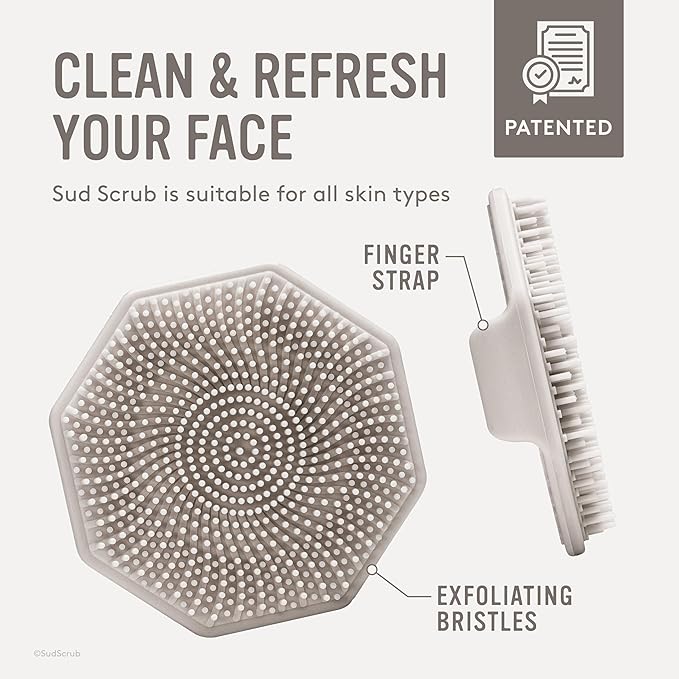 Sud Scrubยฎ Antimicrobial Silicone Face Scrubber, 1 Pack, Gentle Face Exfoliator for Sensitive Skin, Eco Friendly Facial Cleansing Brush, Exfoliating Face Brush for Men and Women (Clay)