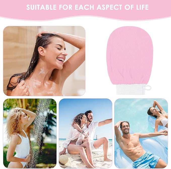 Exfoliating Glove Body Scrubber Exfoliator 1 PC Korean Washcloth Skincare Remover Deep Scrub Loofah Cleansing Mitts Exfoliate Cloth Exfoliation Scrubbing Bath Shower Soap Sponge Hand Towel(Pink)