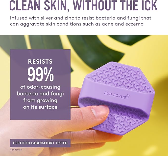 Sud Scrubยฎ Antimicrobial Silicone Face Scrubber, 1 Pack, Gentle Face Exfoliator for Sensitive Skin, Eco Friendly Facial Cleansing Brush, Exfoliating Face Brush for Men and Women (Purple)