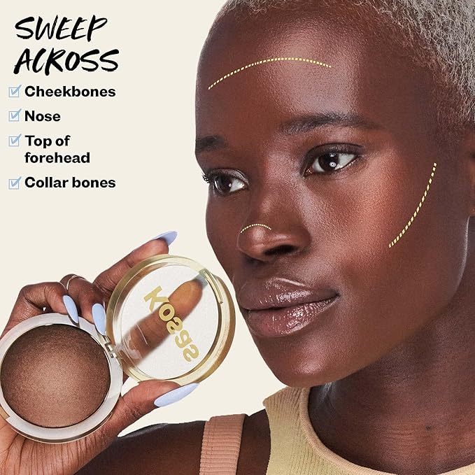 Kosas Sun Show Glowy Warmth Baked Bronzer - Contouring Powder for Cheekbones, Nose & Jawline - Enriched with Concentrated Fatty Acids - Talc-Free, Vegan & Hypoallergenic - Tropic