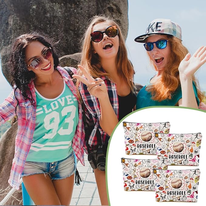 4pcs Baseball Gifts Makeup Bag, Baseballs Coach Cosmetic Bag Christmas Birthday Gifts for Women Female Coach Girls Sister BFF, Baseball Stuff Sports Lover Gift Travel Toiletry Bags