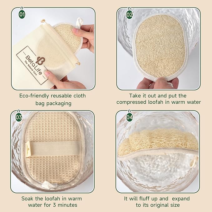Natural Loofah Sponge Exfoliating Body Scrubber 2 Count (1 Pack), Made with Natural and Eco-Friendly Luffa for Women and Men