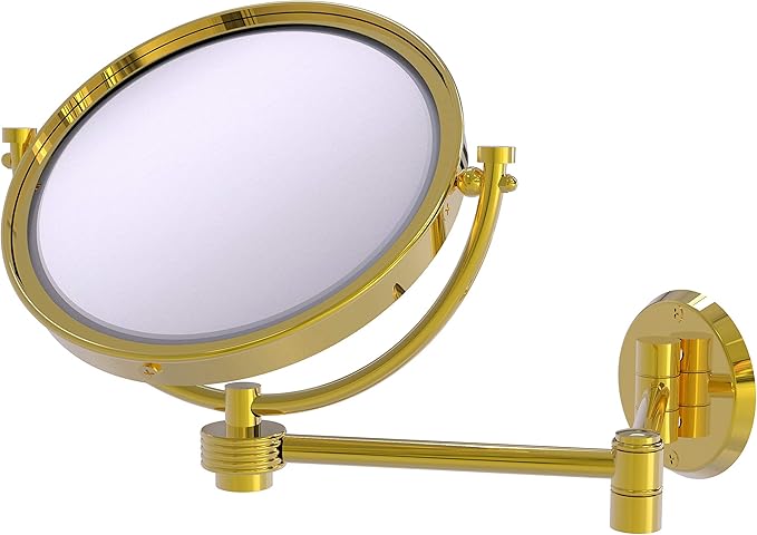 Allied Brass WM-6G/3X-PB 8 Inch Wall Mounted Extending 3X Magnification with Groovy Accent Make-Up Mirror, Polished Brass