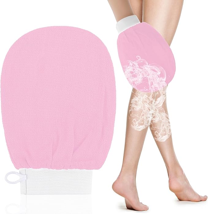 Exfoliating Glove Body Scrubber Exfoliator 1 PC Korean Washcloth Skincare Remover Deep Scrub Loofah Cleansing Mitts Exfoliate Cloth Exfoliation Scrubbing Bath Shower Soap Sponge Hand Towel(Pink)
