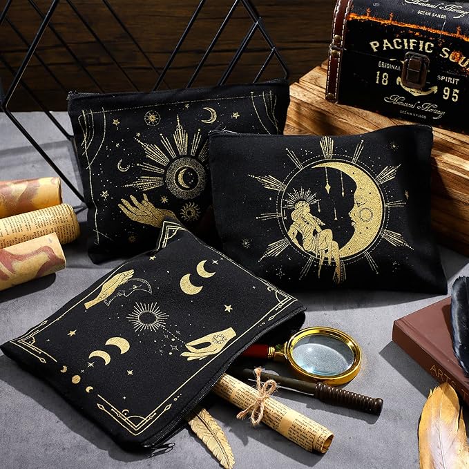 Kajaia 12 Pcs Witch Tarot Makeup Bags Cute Portable Travel Purse Toiletry Pocket Make up Organizer Storage Zipper Pouch Makeup Brush Cosmetic Bags for Women Adult Aesthetic Stuff