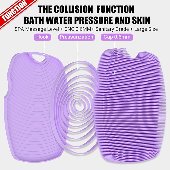 Silicone Body Scrubber - Zinc Infused-Highly Elastic Bristles Exfoliating Body Scrubber for Shower Body,Cellulite Reduction,Blood Circulation - Purple