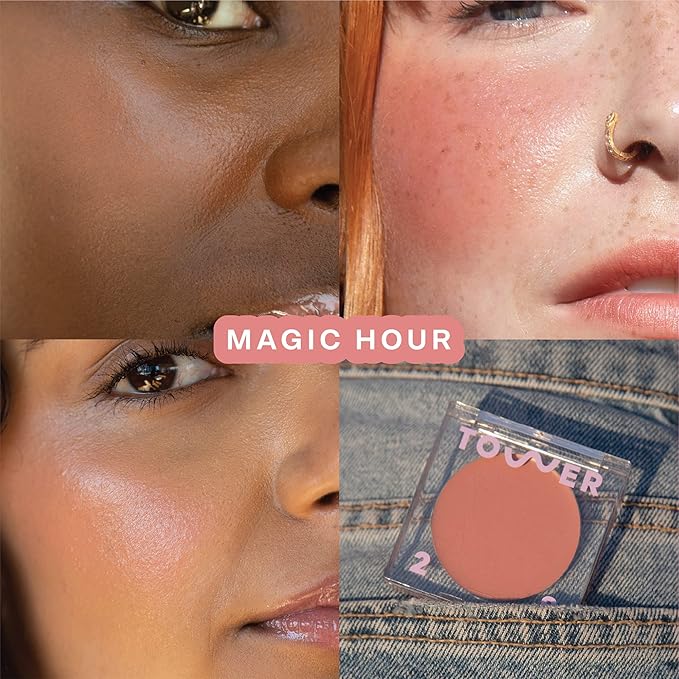 Tower 28 Beauty BeachPlease Cream Blush for Cheeks and Lips - Multi-Purpose Lip and Cheek Tint in Rosy Nude - for Sensitive Skin β Color MAGIC HOUR, Luminous Finish