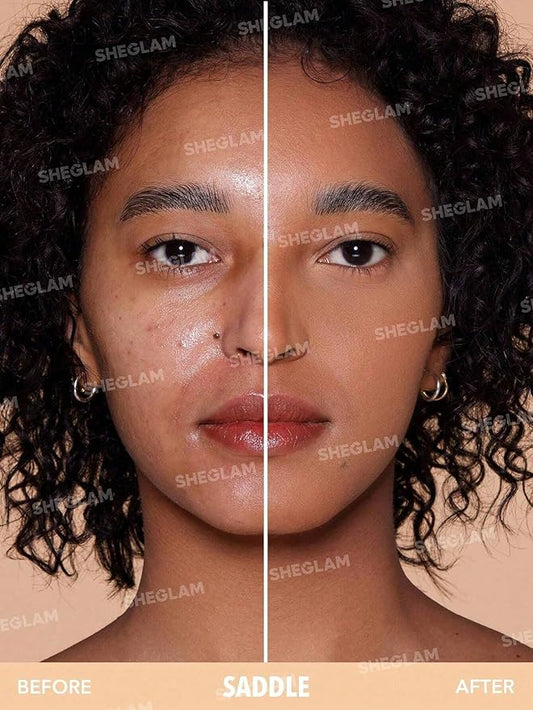 SHEGLAM SKin-Focus Full Coverage Powder Foundation Oil-Control Lightweight Face Pressed Powder Makeup-Chestnut