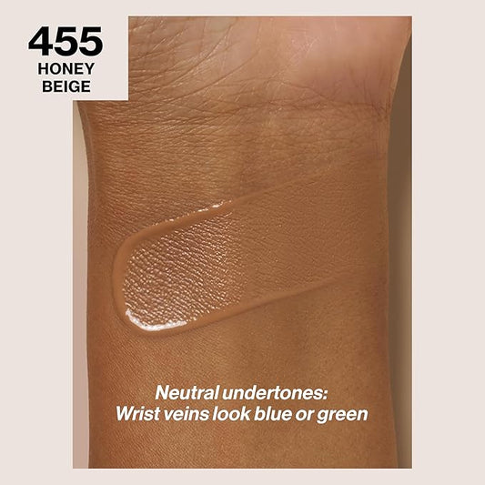 Revlon Liquid Foundation, ColorStay Face Makeup for Combination & Oily Skin, SPF 15, Medium-Full Coverage with Matte Finish, Honey Beige (455), 1.0 oz