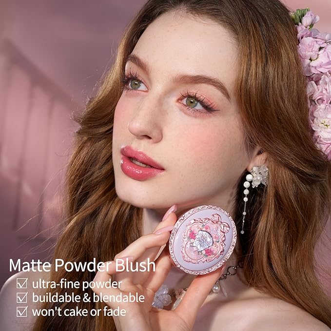 Flower Knows Swan Ballet Embossed Blush,Peach Matte Finish,Buildable & Blendable Powder Blush for cheeks,Natural Flush for All Skin Tones(03 Ballet Fairy,5g)