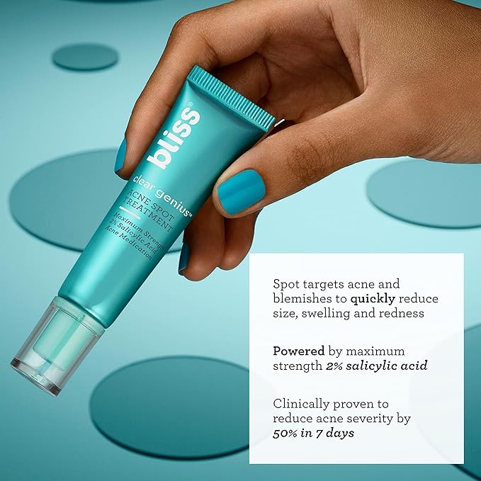 Bliss Clear Genius Acne Spot Treatment β Maximum Strength 2% Salicylic Acid Shrinks Blemishes β Clean, Vegan, Cruelty-Free, 0.5 Fl Oz