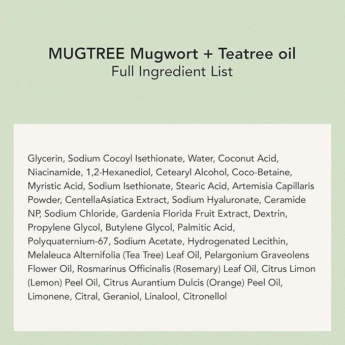 WHIPPED Cream Facial Cleanser Mugtree - Mugwort & Teatree Face Wash - For Oily Skin, Sebum & Pore Care - Moisturizing Face Cleanser, Niacinamide, Hyaluronic Acid, Vegan Korean Skincare, 4.5 oz