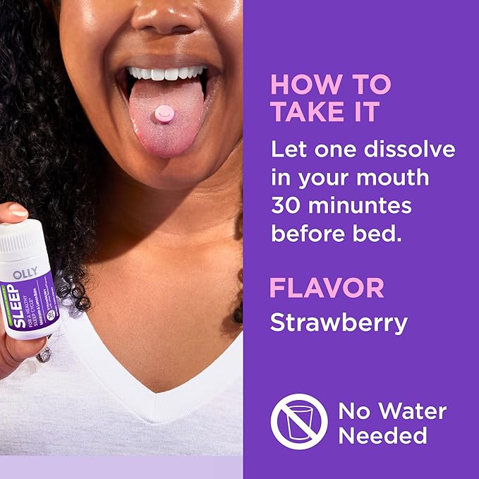 OLLY Sleep Fast Dissolves, 3mg Melatonin, Lemon Balm, Strawberry Flavor, 30 Day Supply - 30 Count (Pack of 2)
