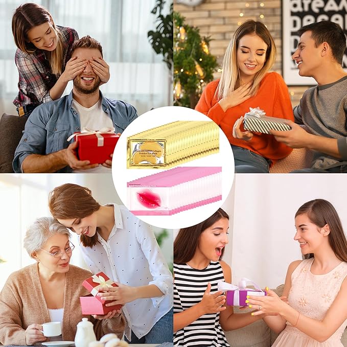 40 Pairs 24K Gold Eye Masks & Lip Masks, Crystal Collagen Under Eye Patches for Puffy Eye, Moisturizing Skin Care Lip Eyes Patches for Dark Circles, Wrinkles and Fine Lines (gold and peach red)