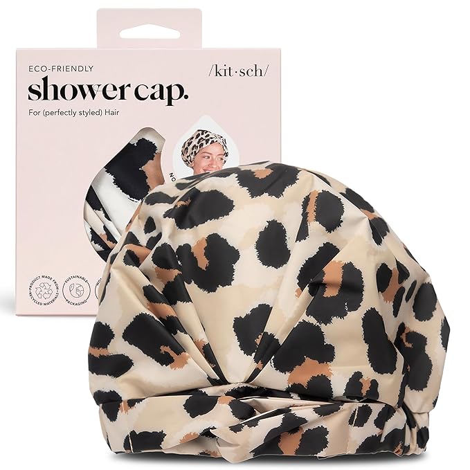 Kitsch Luxury Shower Caps for Women Reusable Waterproof - Large Shower Cap for Women and Men, Non-slip, Quick-dry Hair Cap for Long & Short Hair, Comfortable and Stylish Design - Leopard
