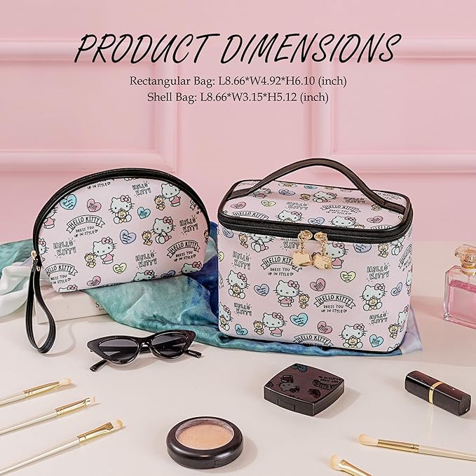 AmBealla Cosmetic Bag Large Makeup Bags Pink Travel Case with Makeup Brush HolderοΌ2PCS Cosmetic Organizer for Women, Toiletry Storage Bag for Skincare & Beauty Tools Sweet Cute for Girls