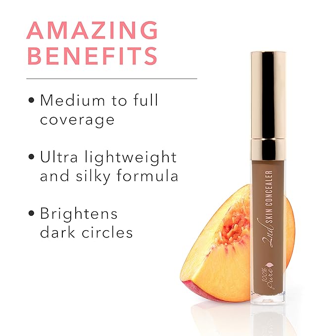100% PURE 2nd Skin Concealer (Fruit Pigmented), Shade 7, Full Coverage, Lightweight, Liquid Concealer for Face, Under Eyes, Vegan Makeup (For Deep Skin w/Cool-Neutral Undertones) - 0.17 Fl Oz
