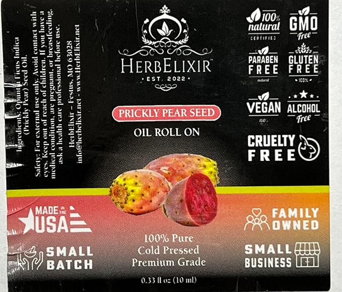 Prickly Pear Facial Oil Roll On (10ml) Vitamin E Oil for Skin Face Roller or Ayurveda Skin Care, Vitamin E Oil for Face & Eye Roller, Facial Roller or Roller for Face-Nourish Skin
