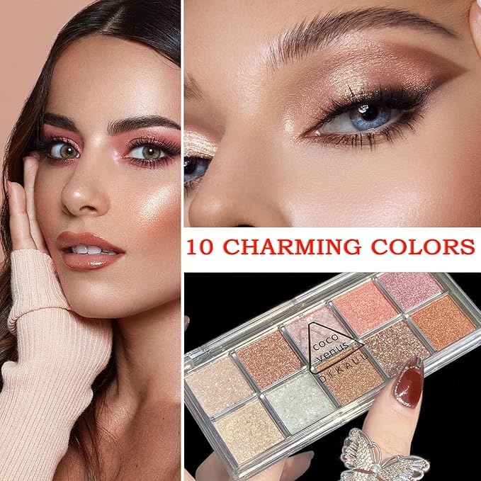 10 Colors Makeup Naked Eyeshadow Palette,Nude Matte Shimmer Eyeshadow Palette,Natural Glitter Pigment Eye Shadow Pallete Set Long Lasting & Waterproof Smokey Eye Professional Beauty Makeup Kit #7
