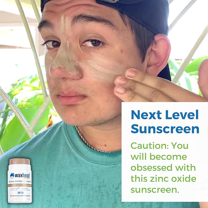 Waxhead Tinted Zinc Sunscreen Stick Face SPF 30 - Reef Safe Sunscreen, Tinted Zinc Oxide Stick Biodegradable, Waterproof, Skin Tone, Food-Grade, Non-Nano, Natural Non-Toxic Kids, Surfing (Tint, 3.7oz)