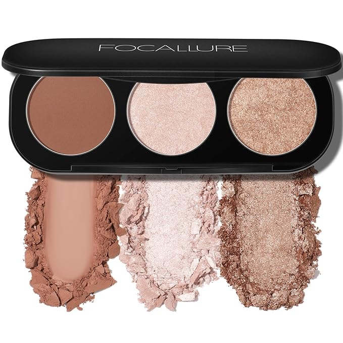 FOCALLURE Blush and Highlighter Palette,3 in 1 Makeup Powder Cruelty-Free Matte Blush,Shimmer Illuminator Highlighters for a Glowing Look,#02