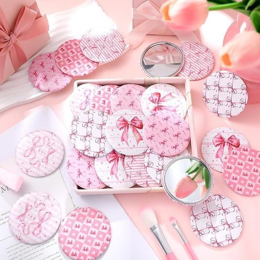Geelin 24 Pcs Pink Compact Mirror Bulk Coquette Portable Aesthetic Mini Mirror Bulk Pink Bow Party Favors for Purse Pocket Travel Present Women Birthday Gift Wedding Bridal Shower Grad Mom